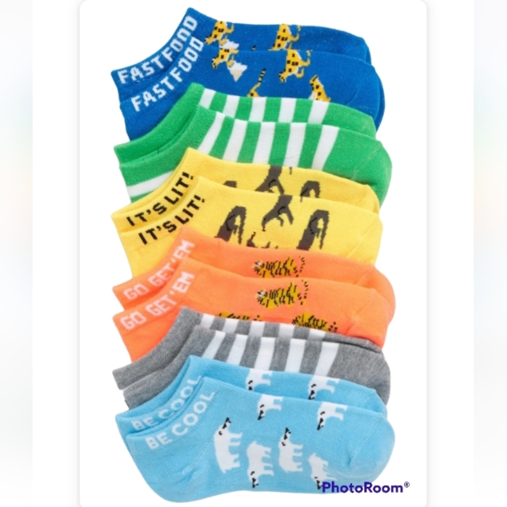 NWT Tucker & Tate Animal/Stripe Low Cut Socks- 6 pack (Size 7-9)